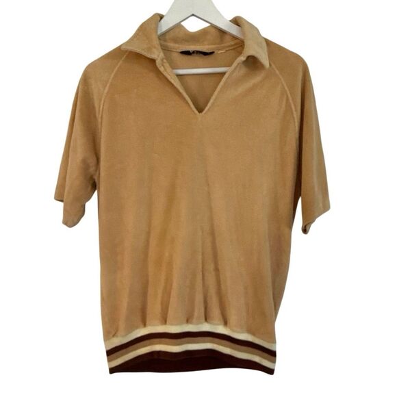 Levi's Tops - Vintage 70’s RARE Levi’s Velour tan collared polo shirt size Large